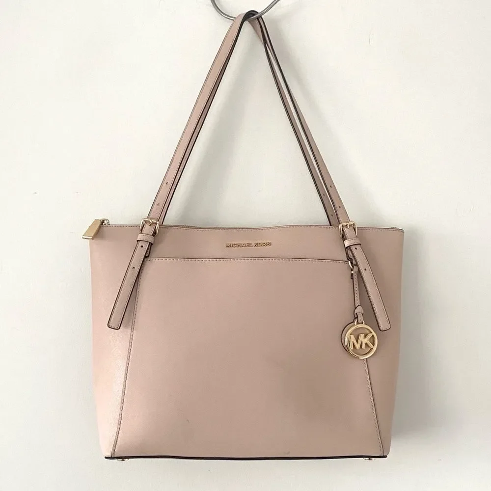 Michael Kors Voyager Large Saffiano Leather Top-Zip Tote Bag light pink/blush